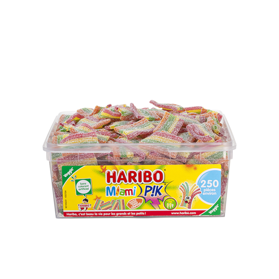 Bonbons Haribo Miami Pik, mélange fruité et acidulé de bonbons gélifiés.