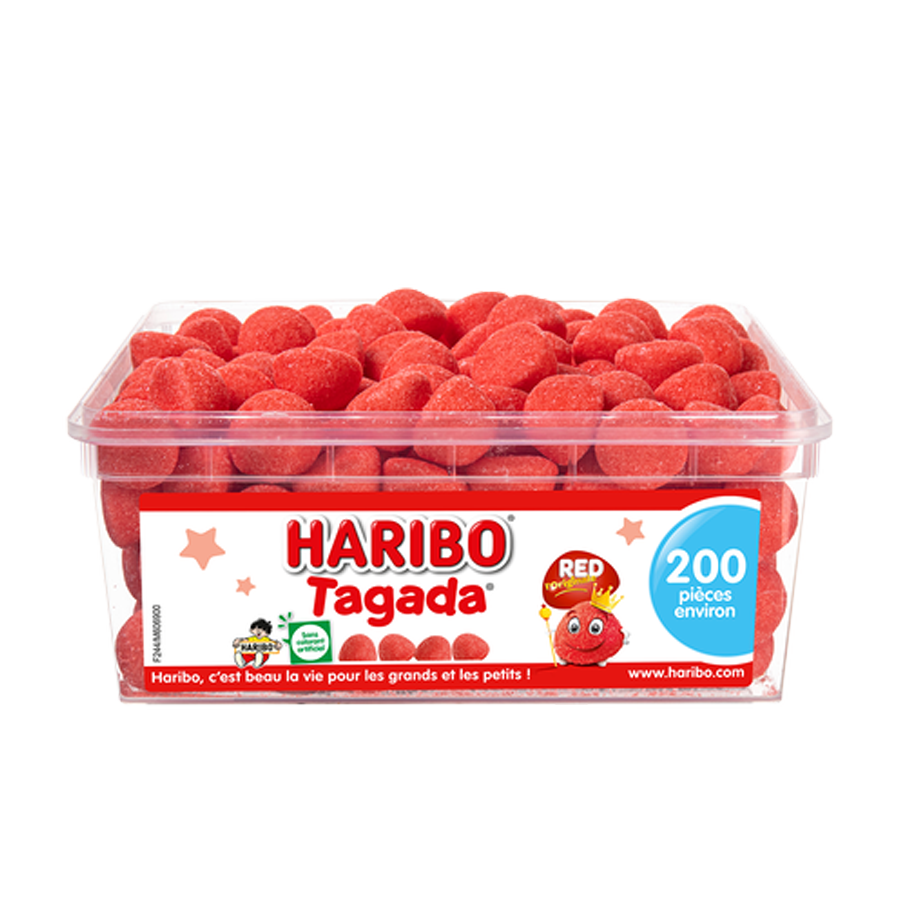 Bonbons Haribo Tagada, fraises gélifiées au goût sucré et acidulé.