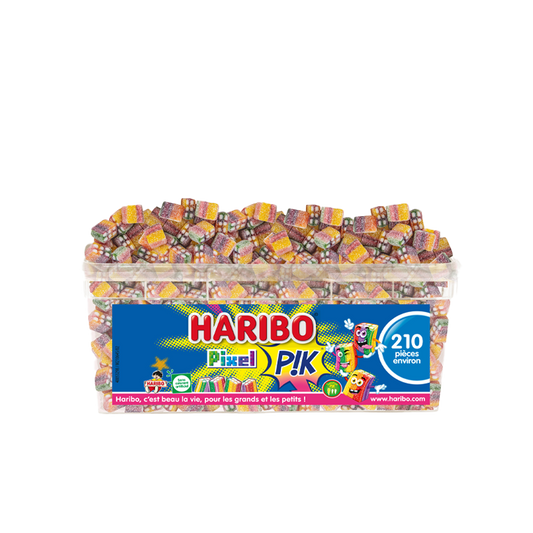 Bonbons Haribo Pixel Pik, assortiment de petits bonbons colorés et fruités.