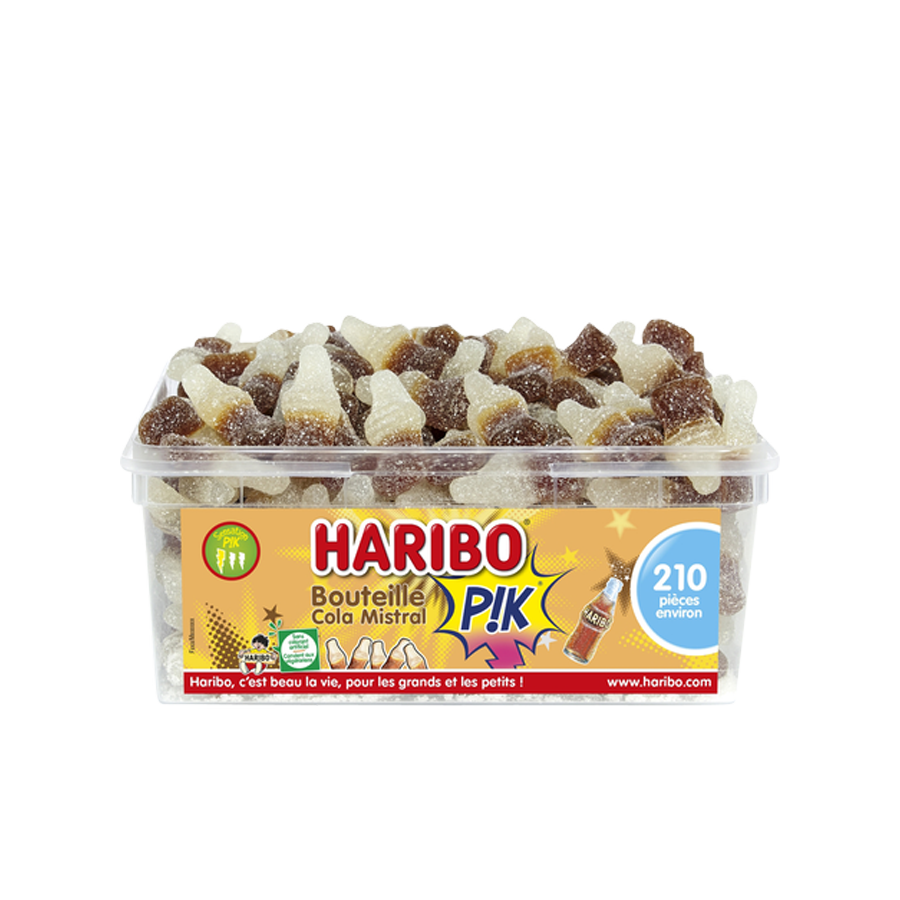 Bonbons Haribo Bouteille Cola, bonbons gélifiés en forme de bouteilles au goût cola.
