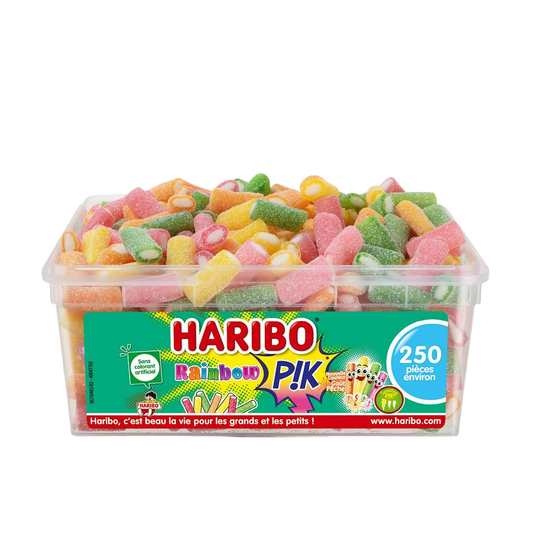 Bonbons Haribo Rainbow Pik, assortiment de bonbons colorés et acidulés en forme de petites perles.