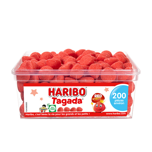 Bonbons Haribo Tagada, fraises gélifiées au goût sucré et acidulé.