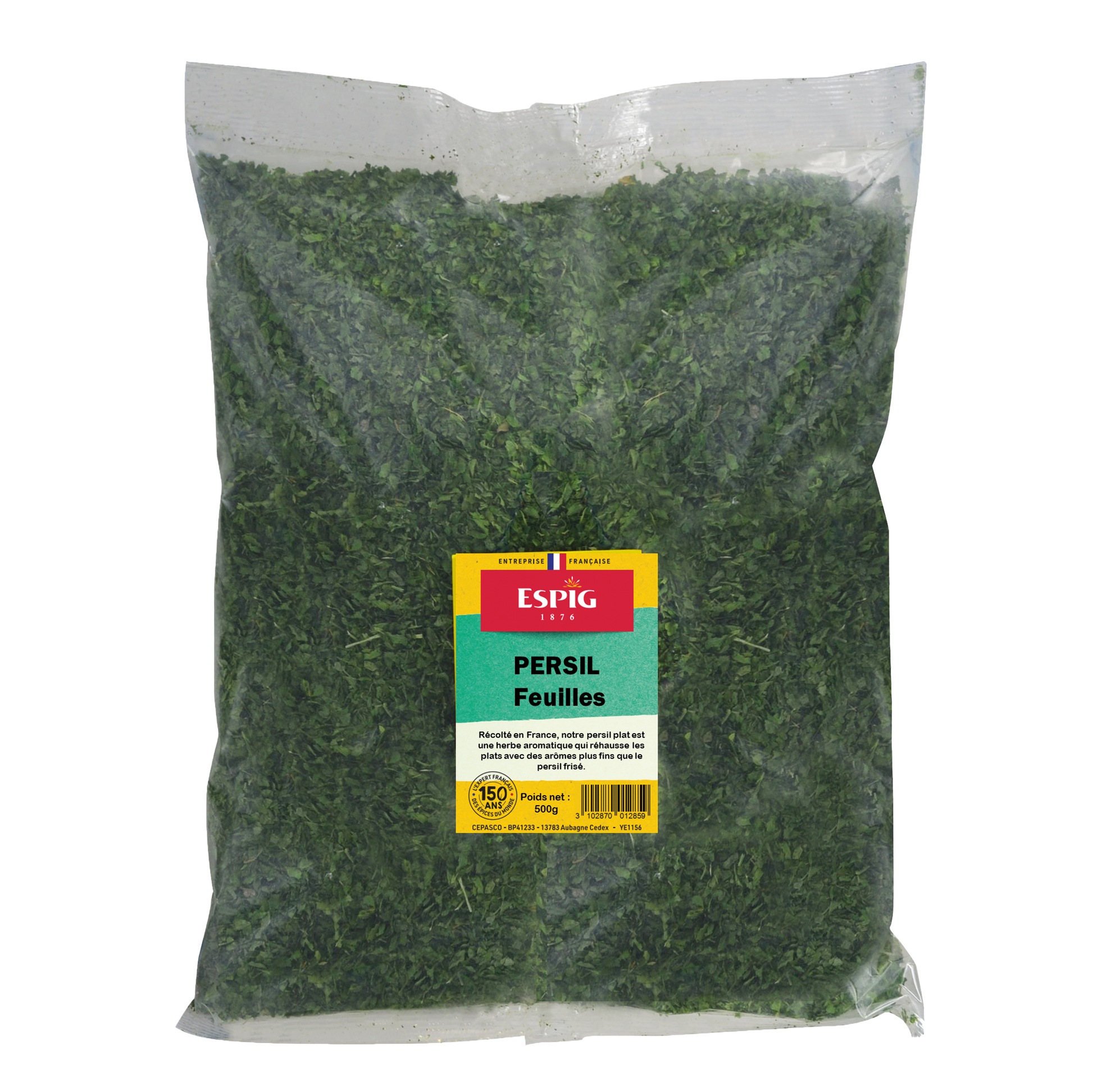 Persil sec en sachet, idéal pour assaisonner et parfumer vos plats, sauces et recettes maison.