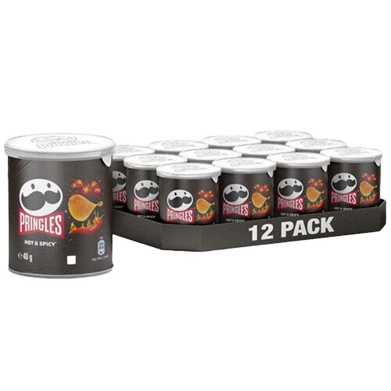 Pringles saveur épicée, chips croustillantes en tube pour snack ou apéritif.