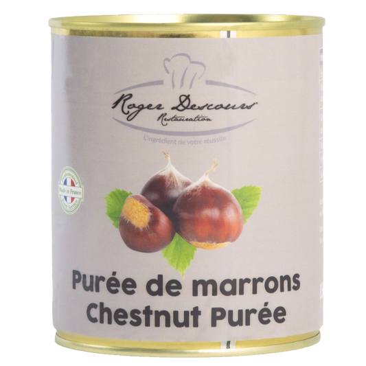 Purée de marron onctueuse, idéale pour desserts, crèmes et pâtisseries.