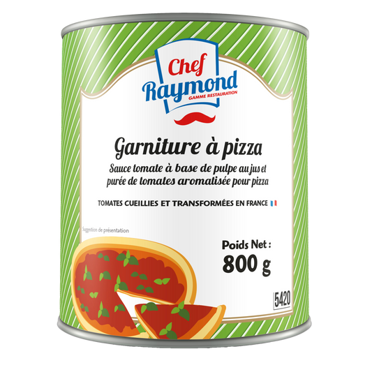 Garniture pizza prête à l’emploi, pour pizzas savoureuses et rapides à préparer.