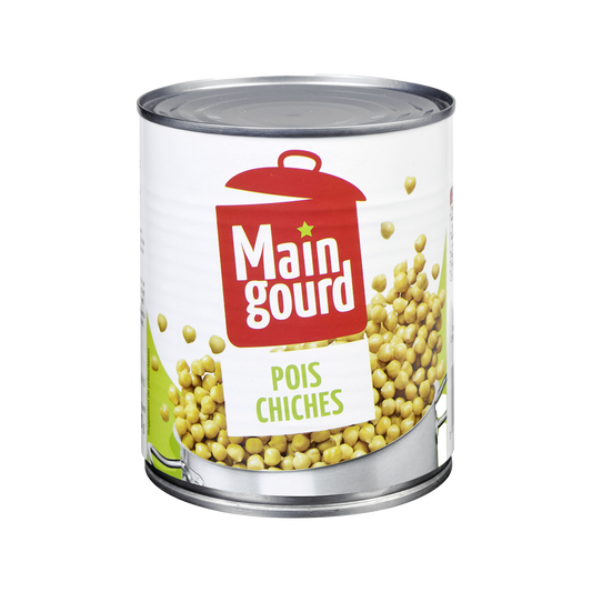 Pois chiches en conserve, légumineuses riches en protéines pour salades, houmous et plats cuisinés.