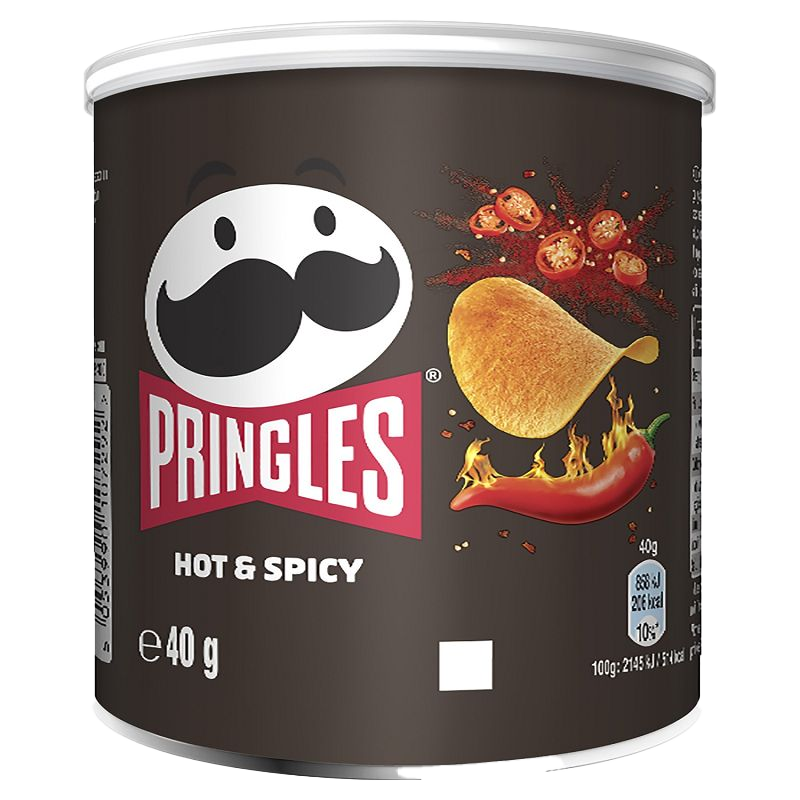 Pringles saveur épicée, chips croustillantes en tube pour snack ou apéritif.