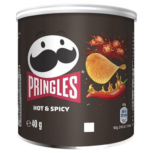 Pringles saveur épicée, chips croustillantes en tube pour snack ou apéritif.